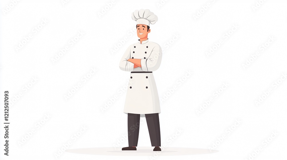 Professional chef standing against white background in wide angle view Professional chef standing against white background in wide angle view