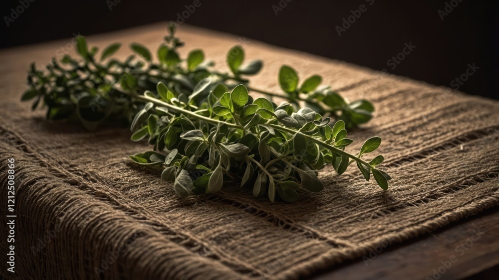 Fresh green herbs arranged on a textured fabric, emphasizing natural beauty and culinary use. Fresh green herbs arranged on a textured fabric, emphasizing natural beauty and culinary use.
