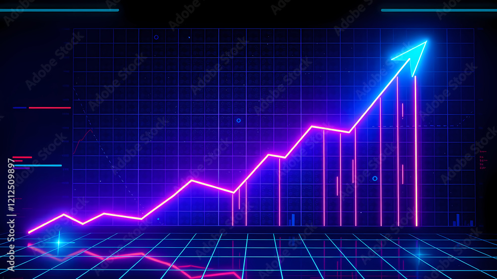 Neon chart depicting business growth and financial trends Neon chart depicting business growth and financial trends