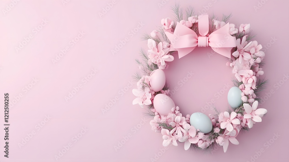 Stylized Easter Egg Wreath with Whimsical Bunnies and Pastel Floral Design Stylized Easter Egg Wreath with Whimsical Bunnies and Pastel Floral Design