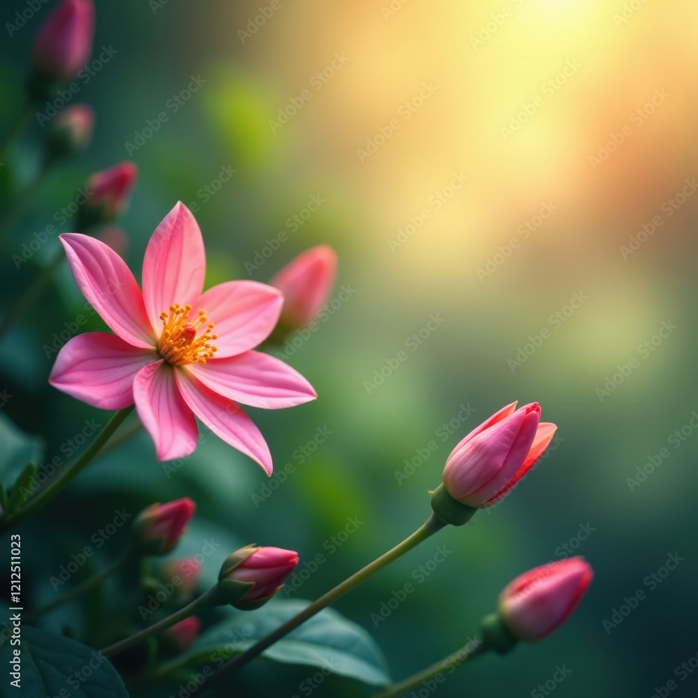 Soft, diffused light illuminates gently blurred floral bokeh background, hues, fairy, background Soft, diffused light illuminates gently blurred floral bokeh background, hues, fairy, background