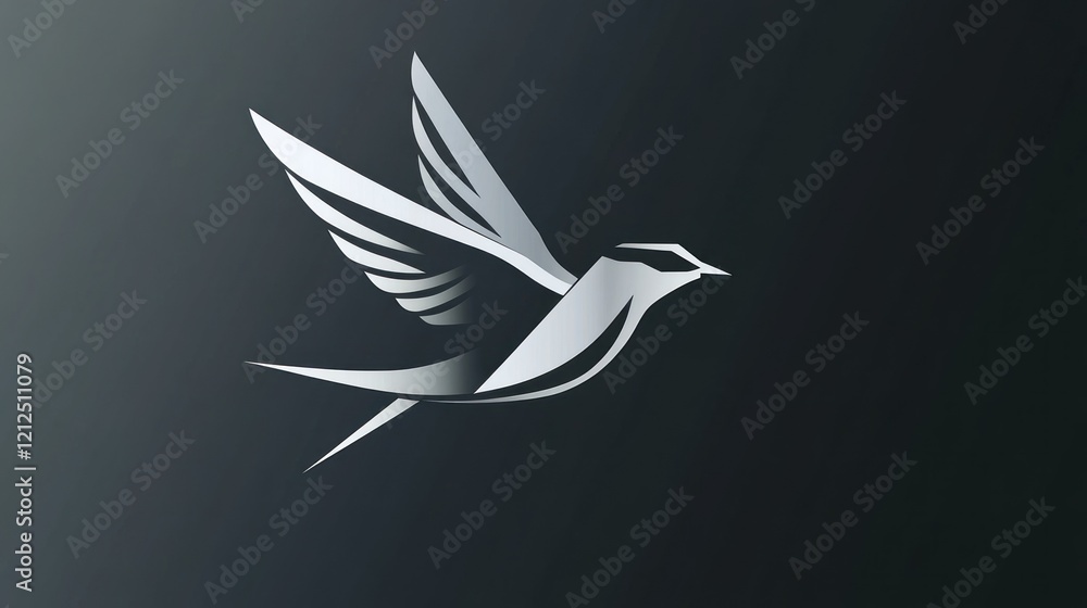 Naklejka premium Minimalist Bird Design in Flight with Smooth Edges on Dark Grey Background