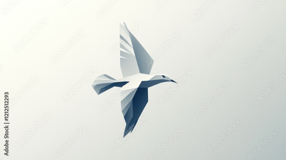 Geometric Seagull Illustration with Low Poly Design Against a Gradient Background Geometric Seagull Illustration with Low Poly Design Against a Gradient Background