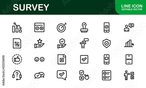 Premium Survey Icons. Clean, Editable Vectors for Data Collection, Market Research, Customer Feedback, and Polling Applications.