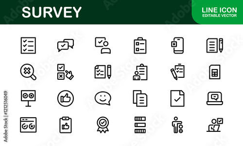 Premium Survey Icons. Clean, Editable Vectors for Data Collection, Market Research, Customer Feedback, and Polling Applications.