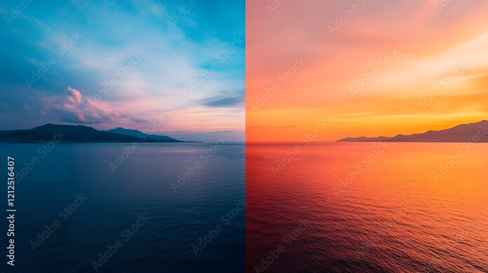 Fototapeta premium Split Image Showcasing the Sunrise and Sunset Cycle