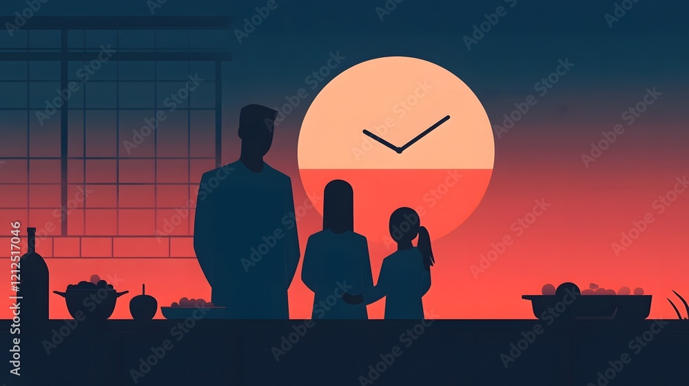 Naklejka premium Muslim Family Enjoying Traditional Suhoor Meal at Early Dawn