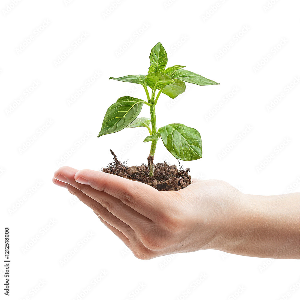 Hand holding a young plant seedling growth nature Hand holding a young plant seedling growth nature
