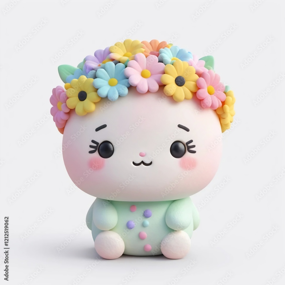 Adorable Pastel Bunny Rabbit with Flower Crown Cute Cartoon 3D Render Spring Floral Design Adorable Pastel Bunny Rabbit with Flower Crown Cute Cartoon 3D Render Spring Floral Design