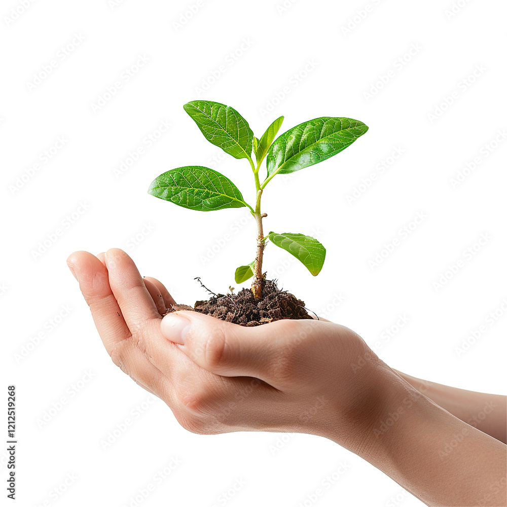Hands holding a small green plant growing in soil symbolizing new life and growth Hands holding a small green plant growing in soil symbolizing new life and growth