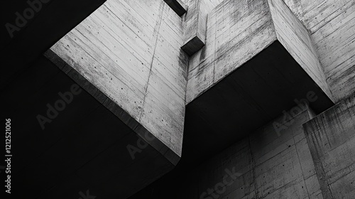 Black and white photograph of a modern architectural building with geometric shapes and patterns