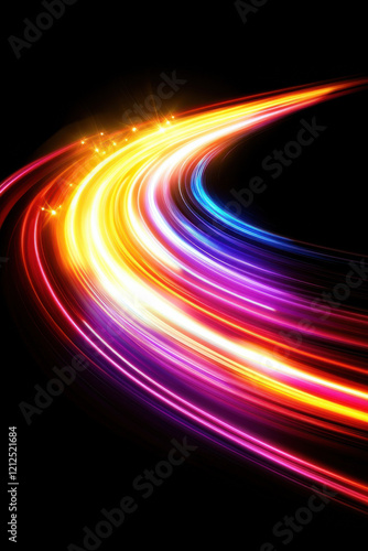 Abstract light trails in vibrant colors on a black background photo