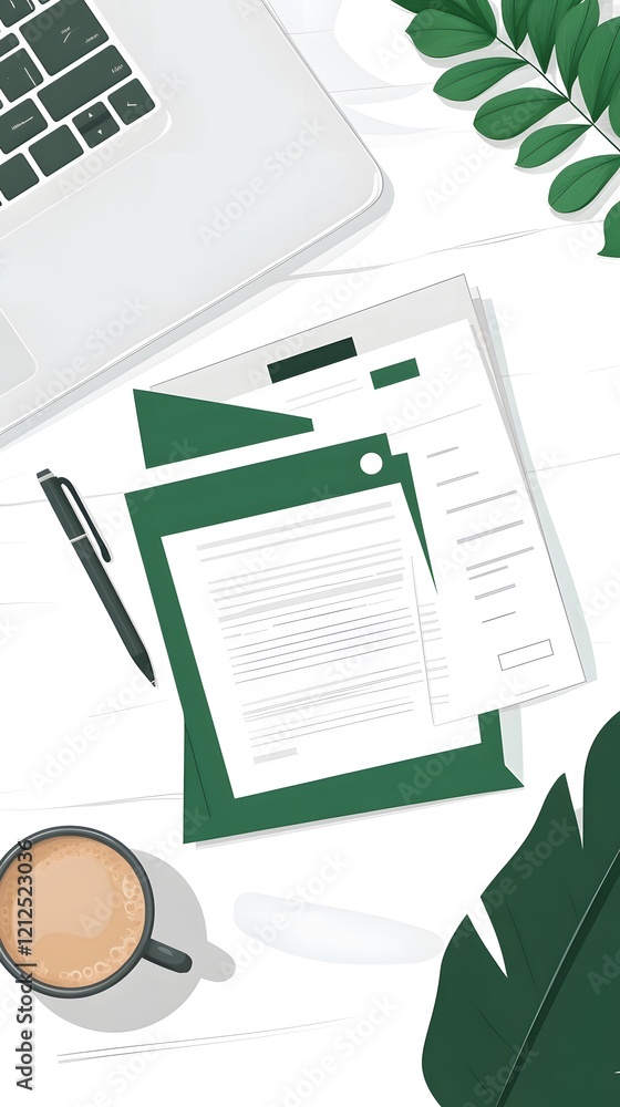 Cartoon Workspace with Documents and Coffee
Cartoon Workspace with Documents and Coffee