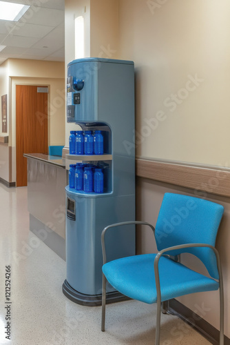 Water cooler and cup dispenser in a hospital waiting area photo