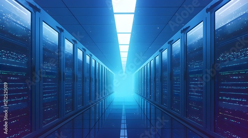 A scene of a data center with rows of servers  representing the backbone of modern digital storage.