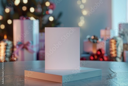 Wallpaper Mural Blank Display Card on Gift Table in Soft Holiday Atmosphere Torontodigital.ca