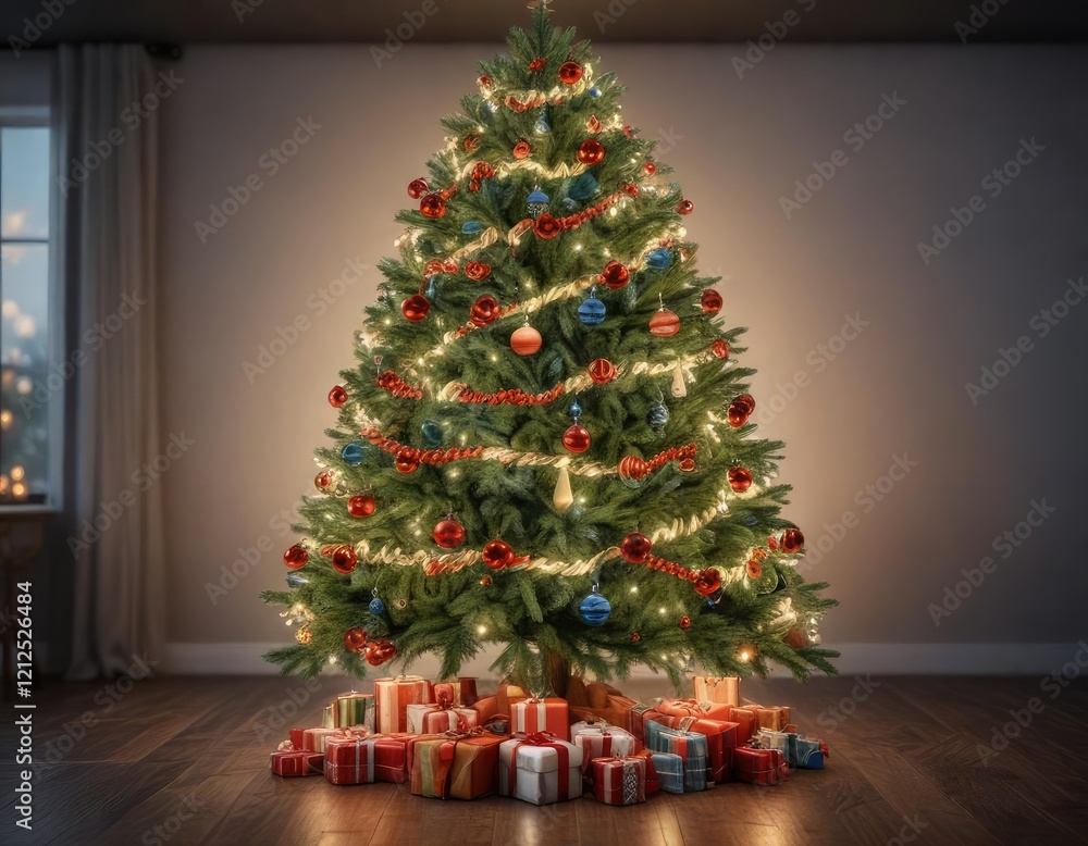 Christmas tree decorated with festive garlands, decorated tree, festive garlands, holiday decor Christmas tree decorated with festive garlands, decorated tree, festive garlands, holiday decor