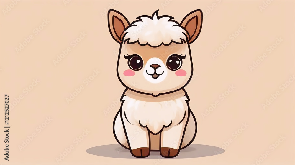 Obraz premium One cute alpaca cartoon 2D style, cute llama, funny animals