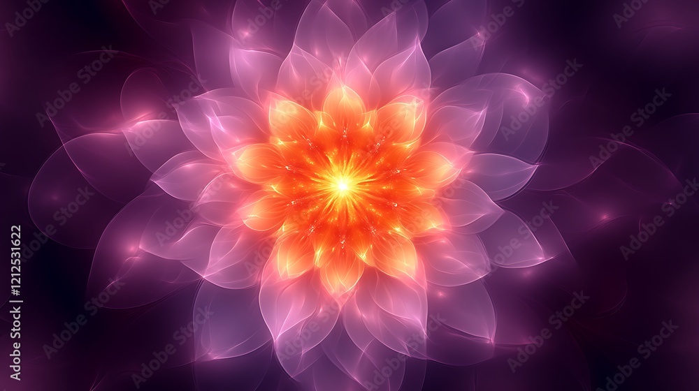 Abstract Glowing Flower with Vivid Petals and Warm Center Abstract Glowing Flower with Vivid Petals and Warm Center