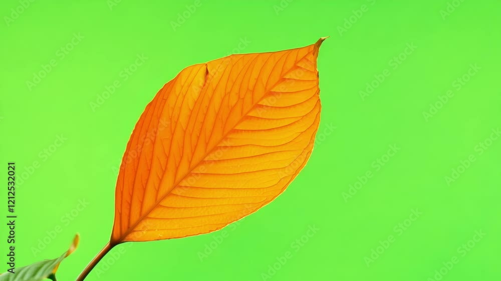A bright orange leaf fluttering in the breeze. Green screen chromakey. A bright orange leaf fluttering in the breeze. Green screen chromakey.