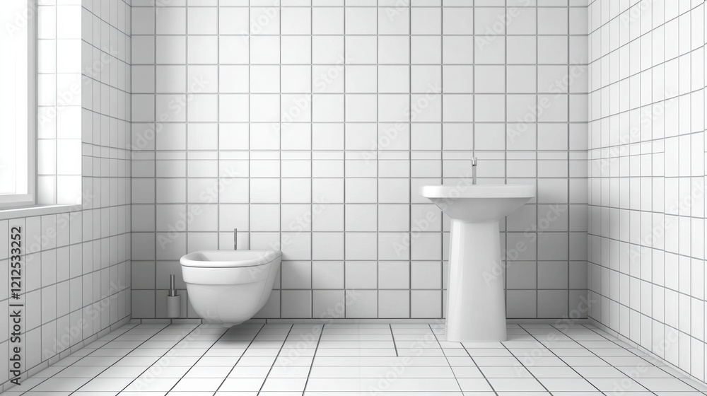 Modern Minimalist Bathroom Design with White Tiles and Fixtures Modern Minimalist Bathroom Design with White Tiles and Fixtures