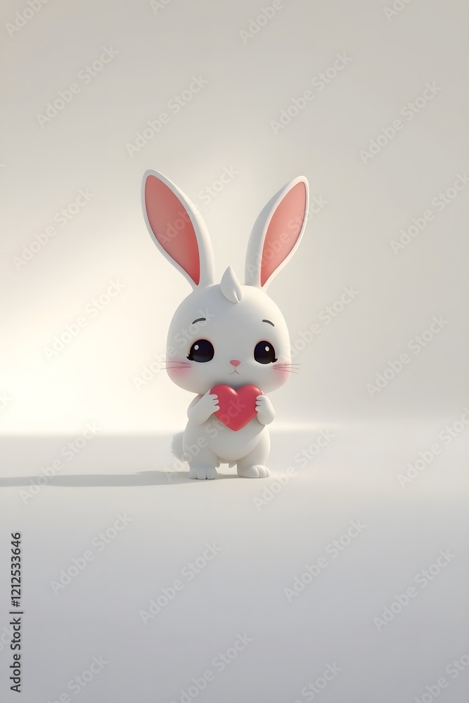 Obraz premium Cute bunny with a glowing heart surrounded by a dreamy glow. 