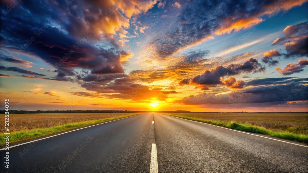 Asphalt road at sunset with a horizon line and clouds in the sky, clouds, road scenery, clouds, road scenery Asphalt road at sunset with a horizon line and clouds in the sky, clouds, road scenery, clouds, road scenery