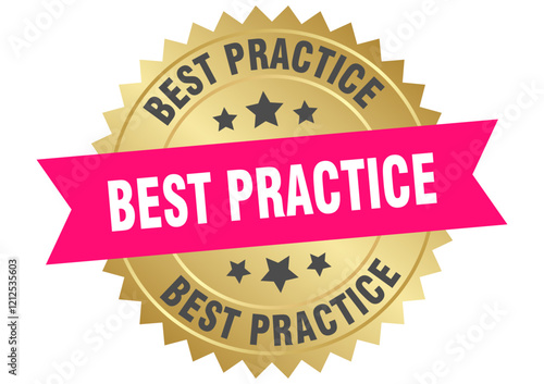 best practice. best practice round pink and gold label isolated on transparent background