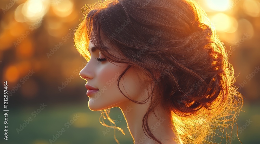 Serene Woman Silhouetted in Golden Sunset Light Serene Woman Silhouetted in Golden Sunset Light