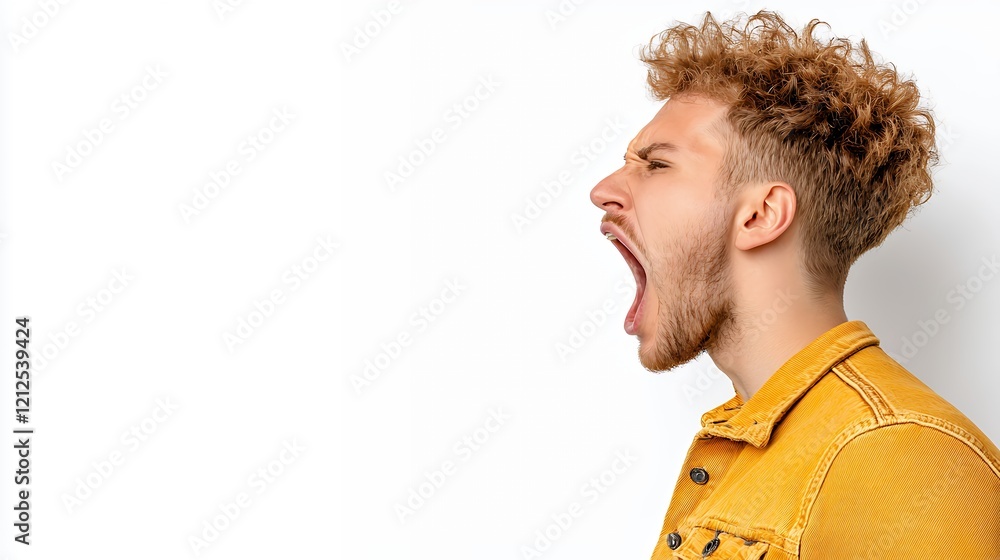 Angry Young Man Screaming Profile View Studio Shot Angry Young Man Screaming Profile View Studio Shot