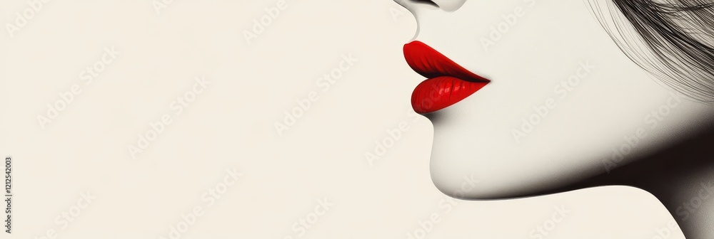 Close-Up of a Female Profile with Striking Red Lips Against a Minimalist Light Background Highlighting Elegance and Style in Modern Aesthetic Portraiture Close-Up of a Female Profile with Striking Red Lips Against a Minimalist Light Background Highlighting Elegance and Style in Modern Aesthetic Portraiture