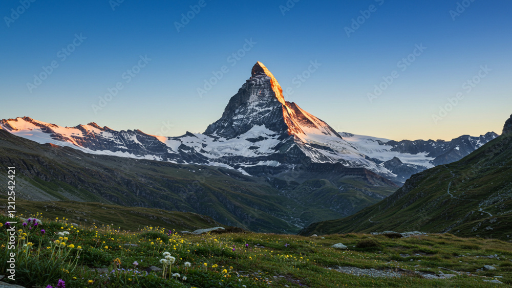 Naklejka premium An expansive perspective showcasing the stunning Matterhorn mountain in Valais, Switzerland