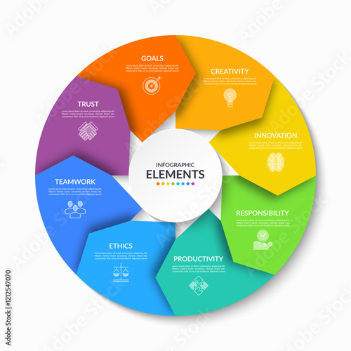 Сircular infographic template divided into eight colored sections. Perfect for business, education, marketing, visualizing data, simplifying complex information and making presentations more impactful