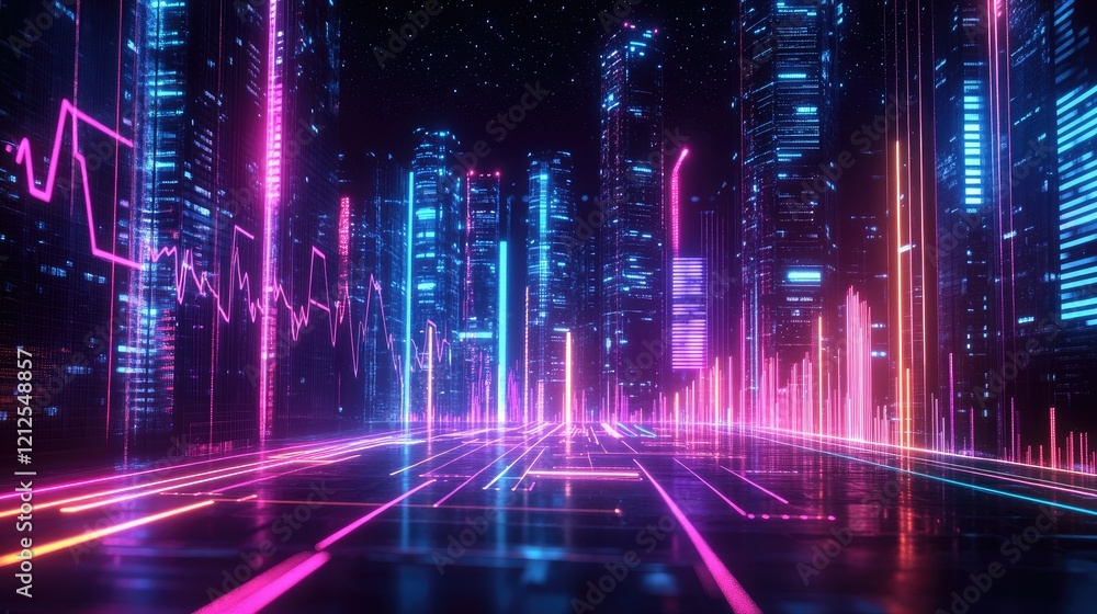 Business growth visualization in D showing floating graphs, glowing trend lines, and a high-tech success chart background. Business growth visualization in D showing floating graphs, glowing trend lines, and a high-tech success chart background.