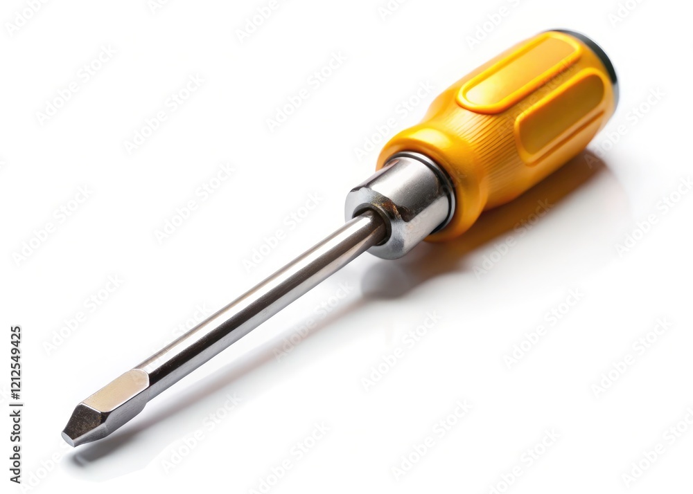 Precision crafted: a miniature screwdriver, sharply detailed against a pristine white backdrop. Precision crafted: a miniature screwdriver, sharply detailed against a pristine white backdrop.