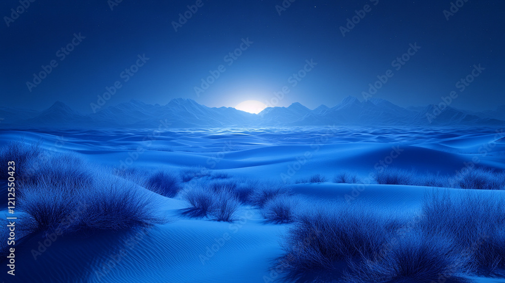 Obraz premium Tranquil Night Landscape with Blue Sand Dunes