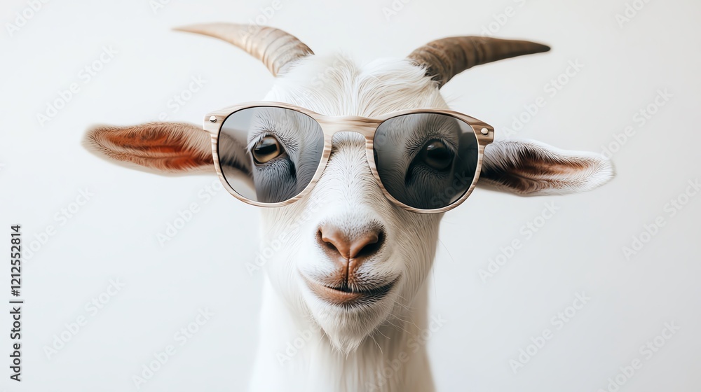 Goat wearing sunglasses, cool and playful vibe. Goat wearing sunglasses, cool and playful vibe.