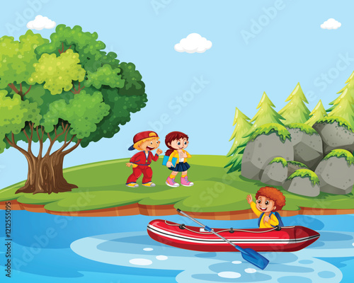 children on a swing river design