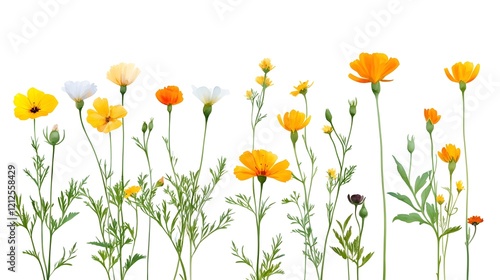 Vibrant Selection of Colorful Wildflowers on a Bright White Background for Nature Inspired Designs