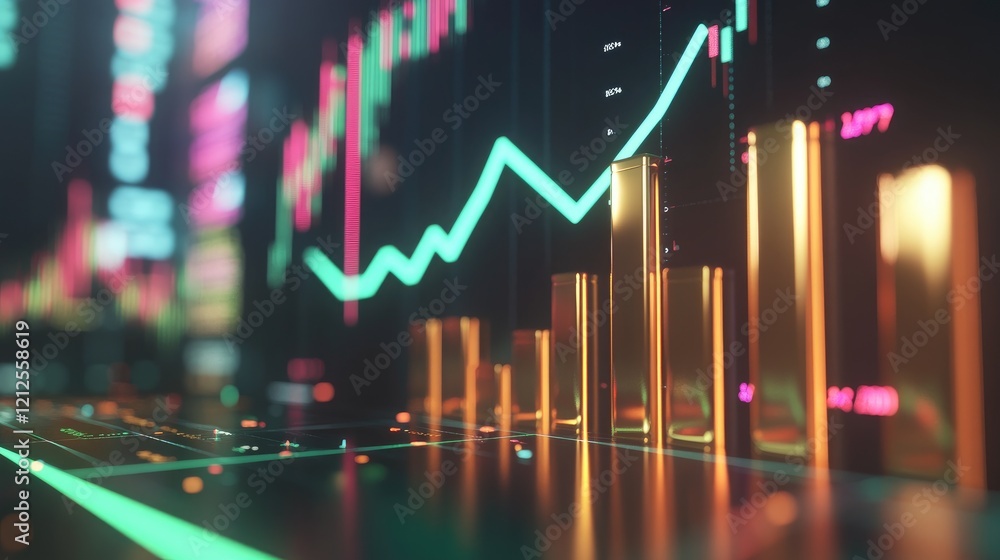 A D-rendered bar chart with gold bars and a green upward arrow, set against a backdrop of stock market data, symbolizing strong gold investment performance. A D-rendered bar chart with gold bars and a green upward arrow, set against a backdrop of stock market data, symbolizing strong gold investment performance.