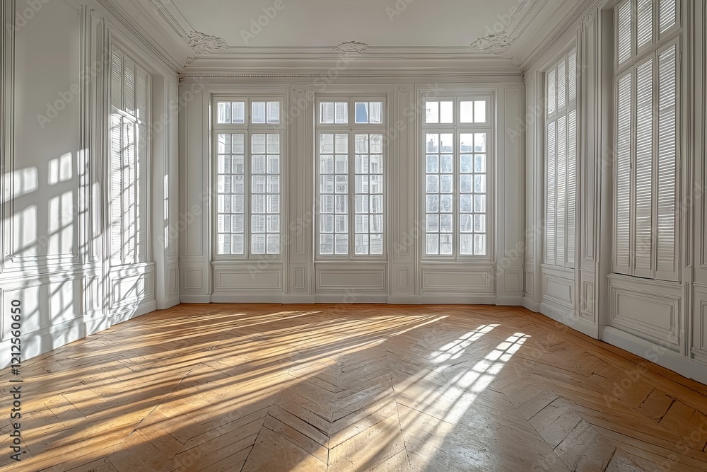 An empty room featuring window plantation shutters, a black chandelier, and a gothic gas heater An empty room featuring window plantation shutters, a black chandelier, and a gothic gas heater