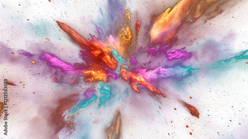 Fototapeta premium Colored powder explosion. Abstract closeup dust on backdrop. Colorful explode. Paint holi. transparent background png