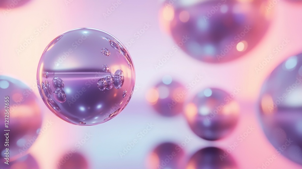 Abstract Purple Spheres Floating in Pastel Background Abstract Purple Spheres Floating in Pastel Background