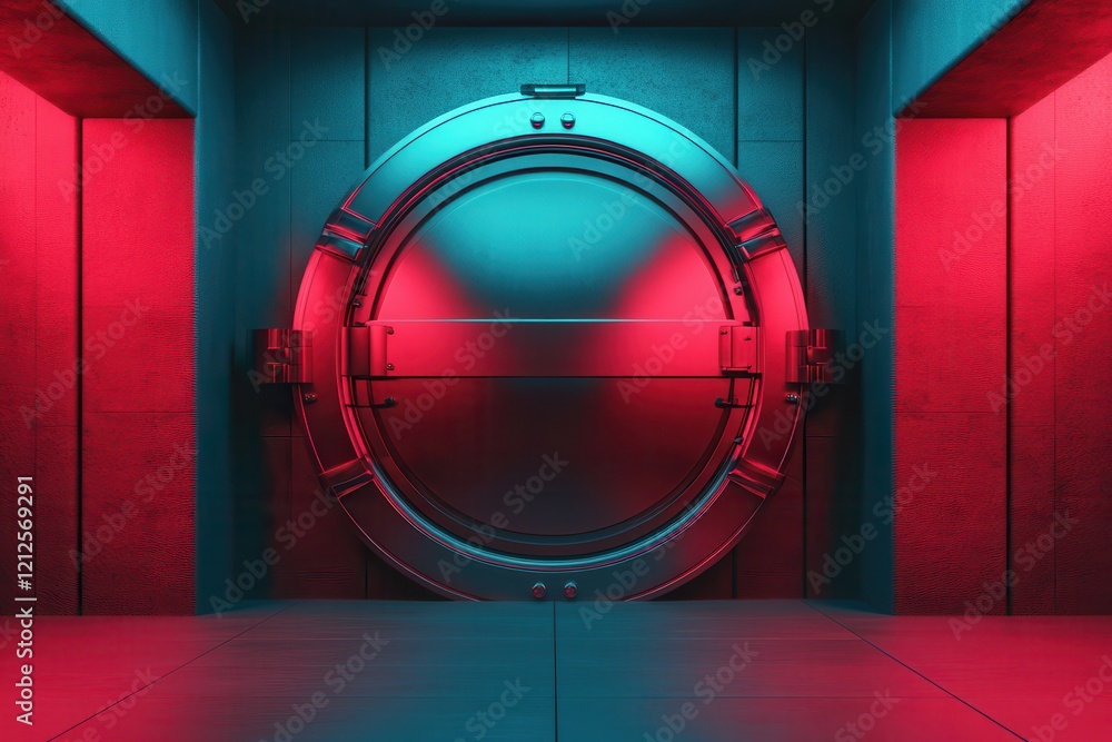 Quantum Computing: The future of cybersecurity . Futuristic vault door with neon lighting effects. Quantum Computing: The future of cybersecurity . Futuristic vault door with neon lighting effects.