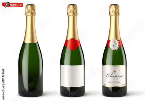 Vector realistic illustration of champagne bottles on a white background.