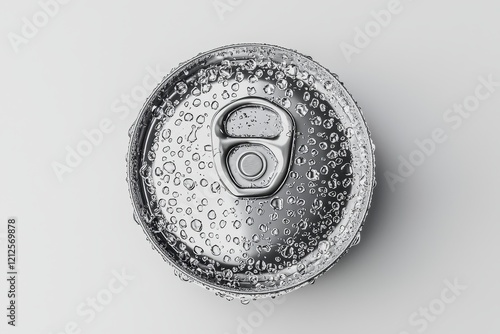 A 350ml energy drink soda can mockup template, featuring water droplets and isolated on a light grey background, in high resolution. photo