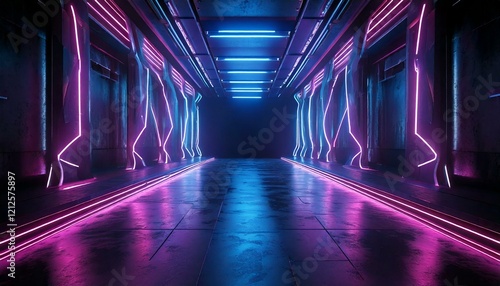 Stage Podium Corridor Hallway Modern Sci Fi Neon Light Glowing