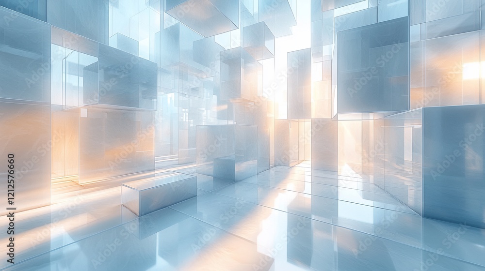 Abstract futuristic architecture with glowing cubes and sunlight. Abstract futuristic architecture with glowing cubes and sunlight.