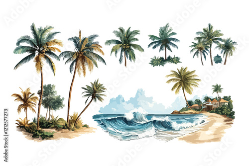 tropical island with palm trees vector t shirt bundle design