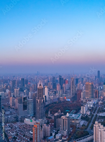Wallpaper Mural Aerial View of Shanghai skyline at sunset in autumn Torontodigital.ca
